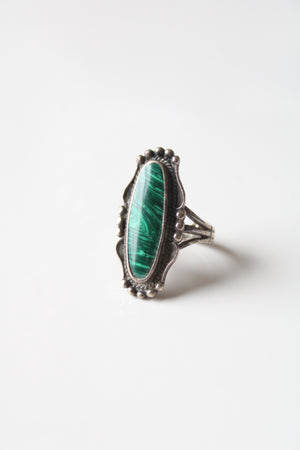 Southwestern Malachite Green Oval Stone Sterling Silver Ring | Size 5