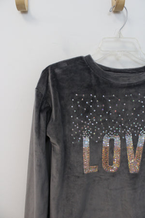 SO Soft Gray Sequined Love Sweatshirt | Youth XL (14/16)