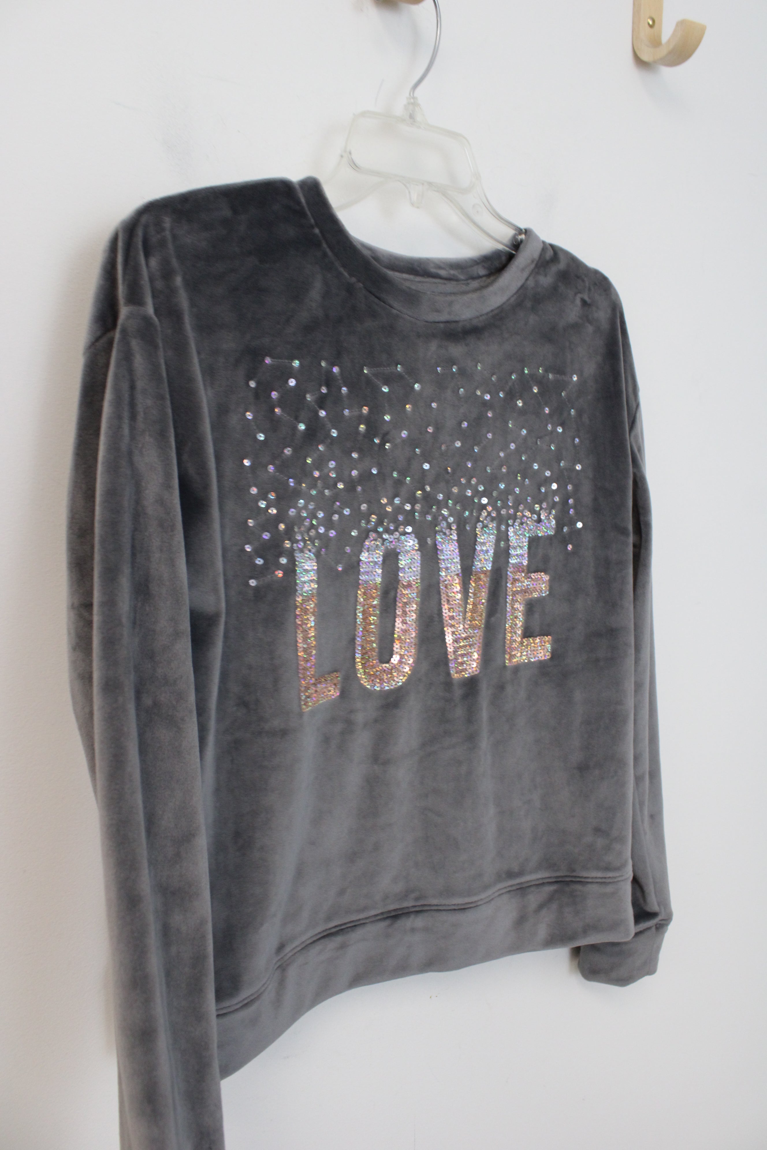 SO Soft Gray Sequined Love Sweatshirt | Youth XL (14/16)