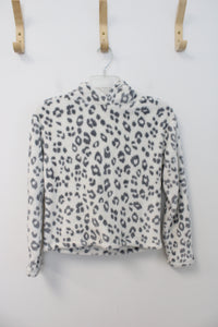 SO Fuzzy Gray & White Leopard Print Hoodie | Youth L (10/12)