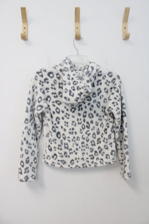 SO Fuzzy Gray & White Leopard Print Hoodie | Youth L (10/12)