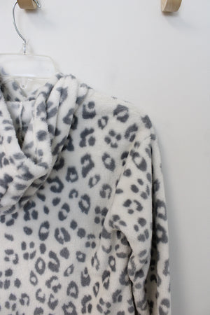 SO Fuzzy Gray & White Leopard Print Hoodie | Youth L (10/12)