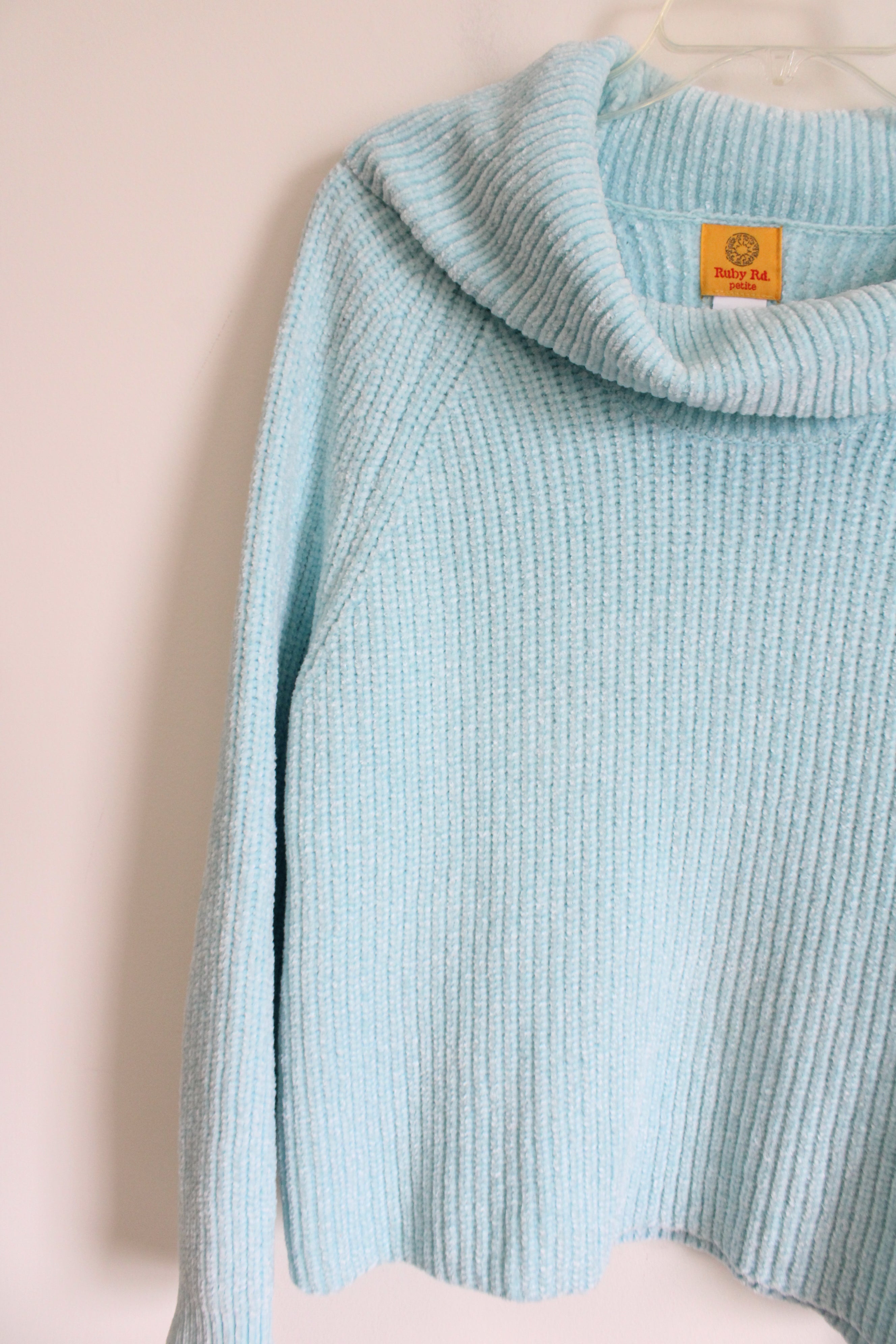 Ruby Rd. Light Blue Knit Cowl Neck Sweater | L Petite