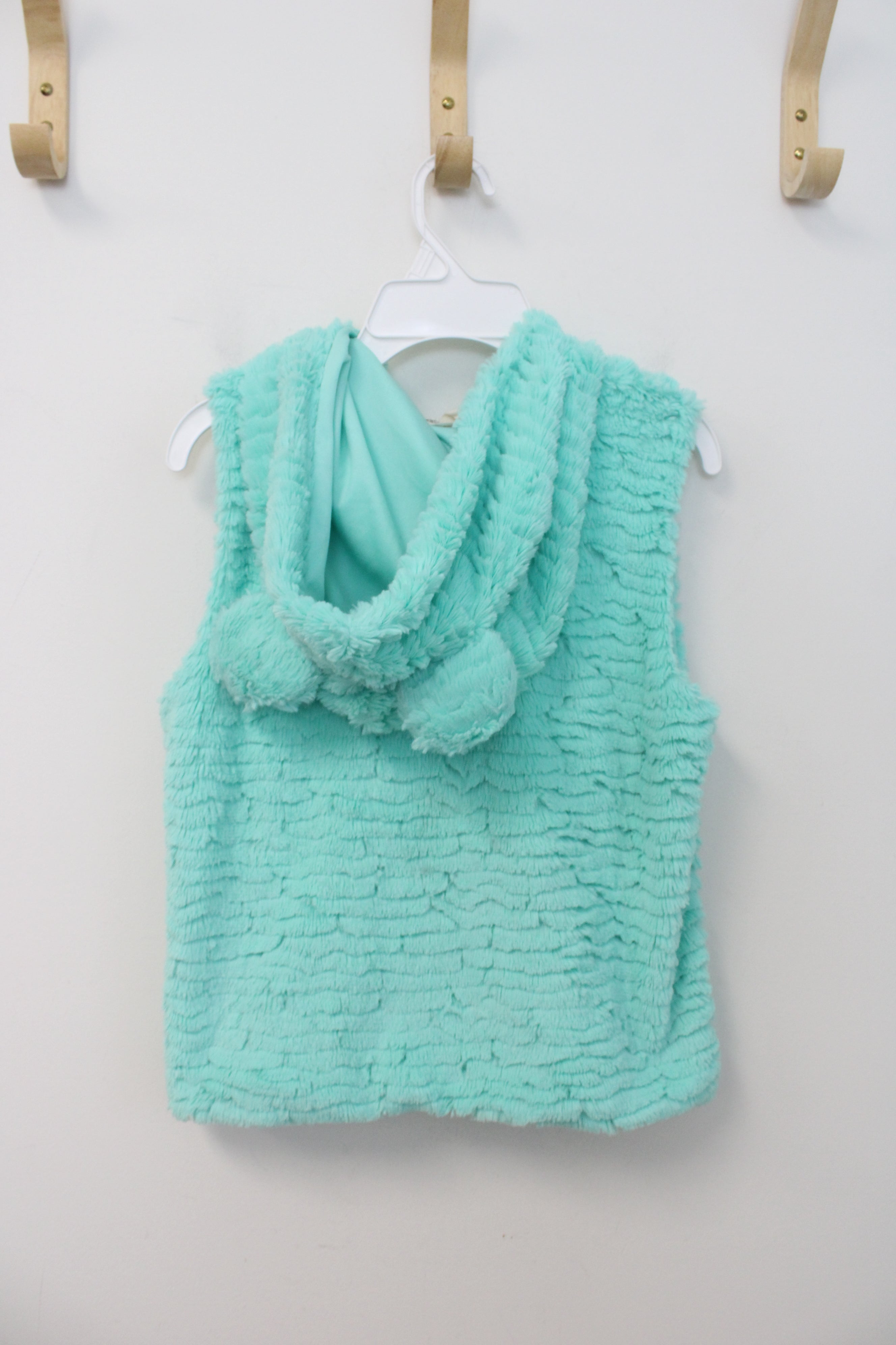 Self Esteem Fuzzy Teal Green Hooded Vest | Youth L (10/12)