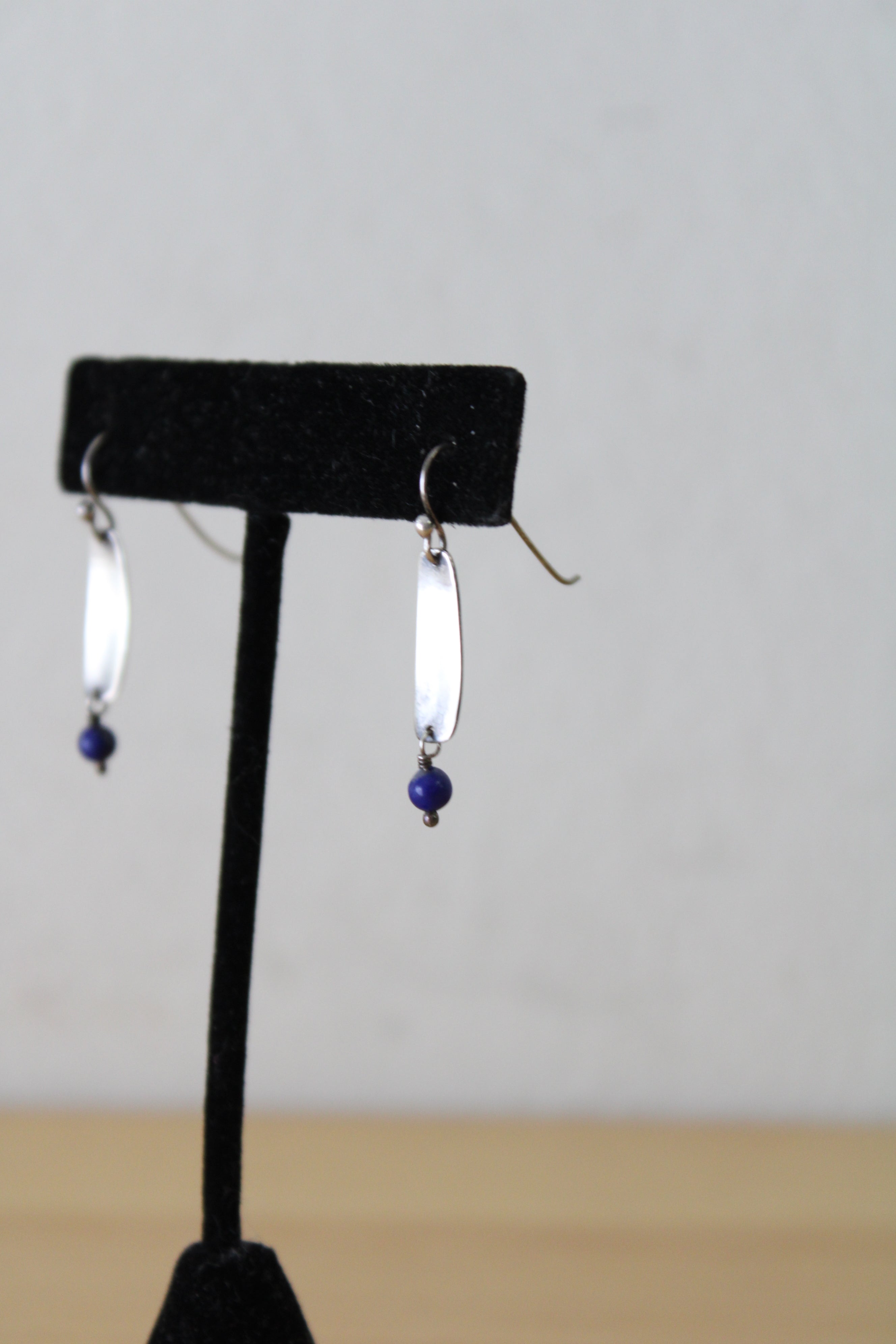 Silver Blue Bead Dangle Earrings