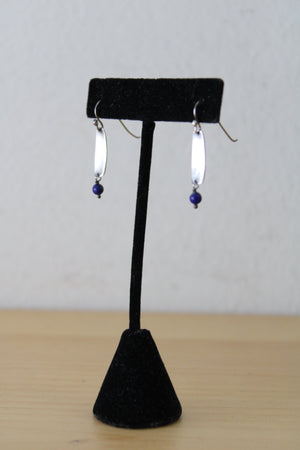 Silver Blue Bead Dangle Earrings