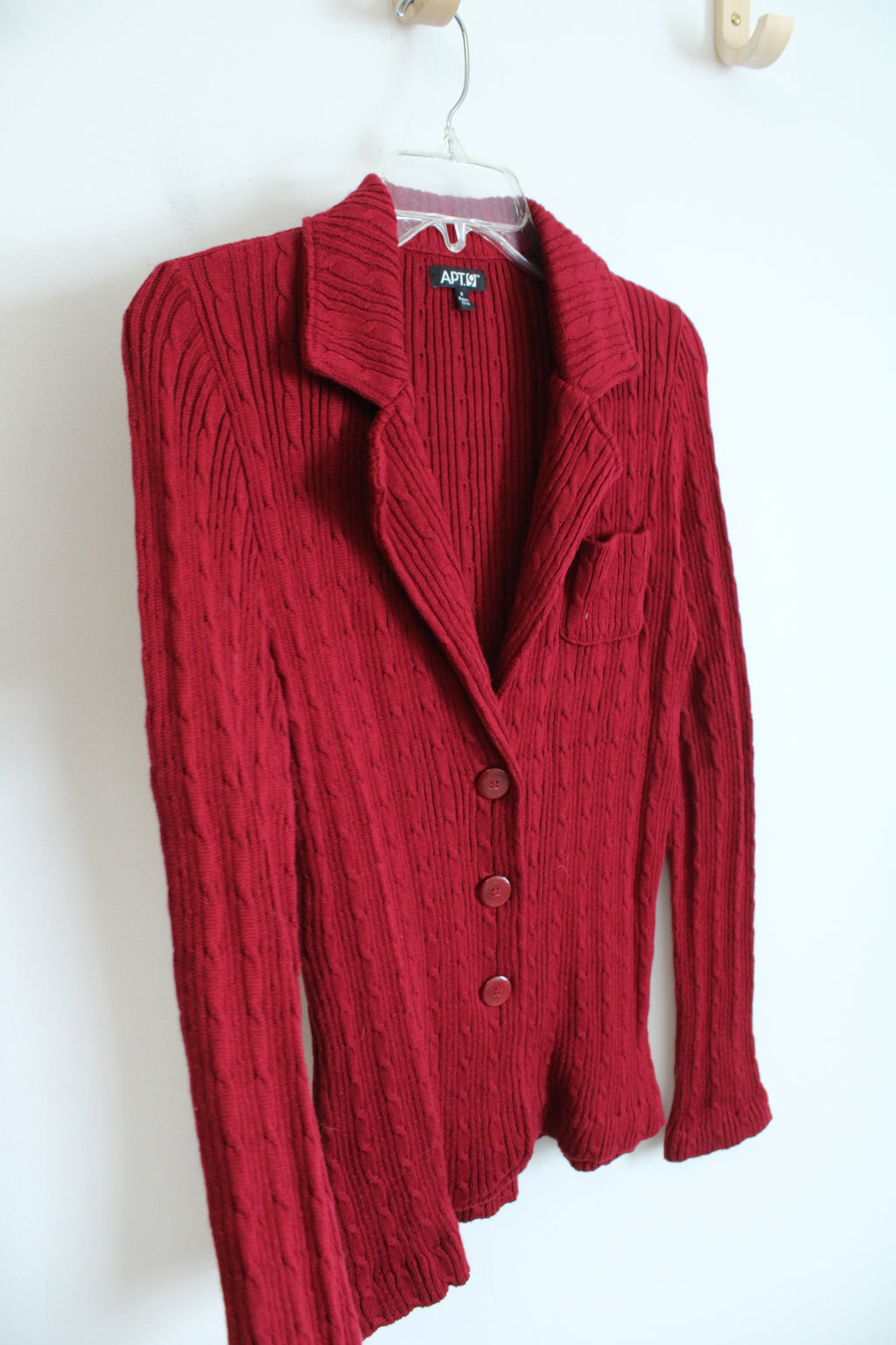 Apt. 9 Red Cable Knit Collared Button Down Cardigan | S