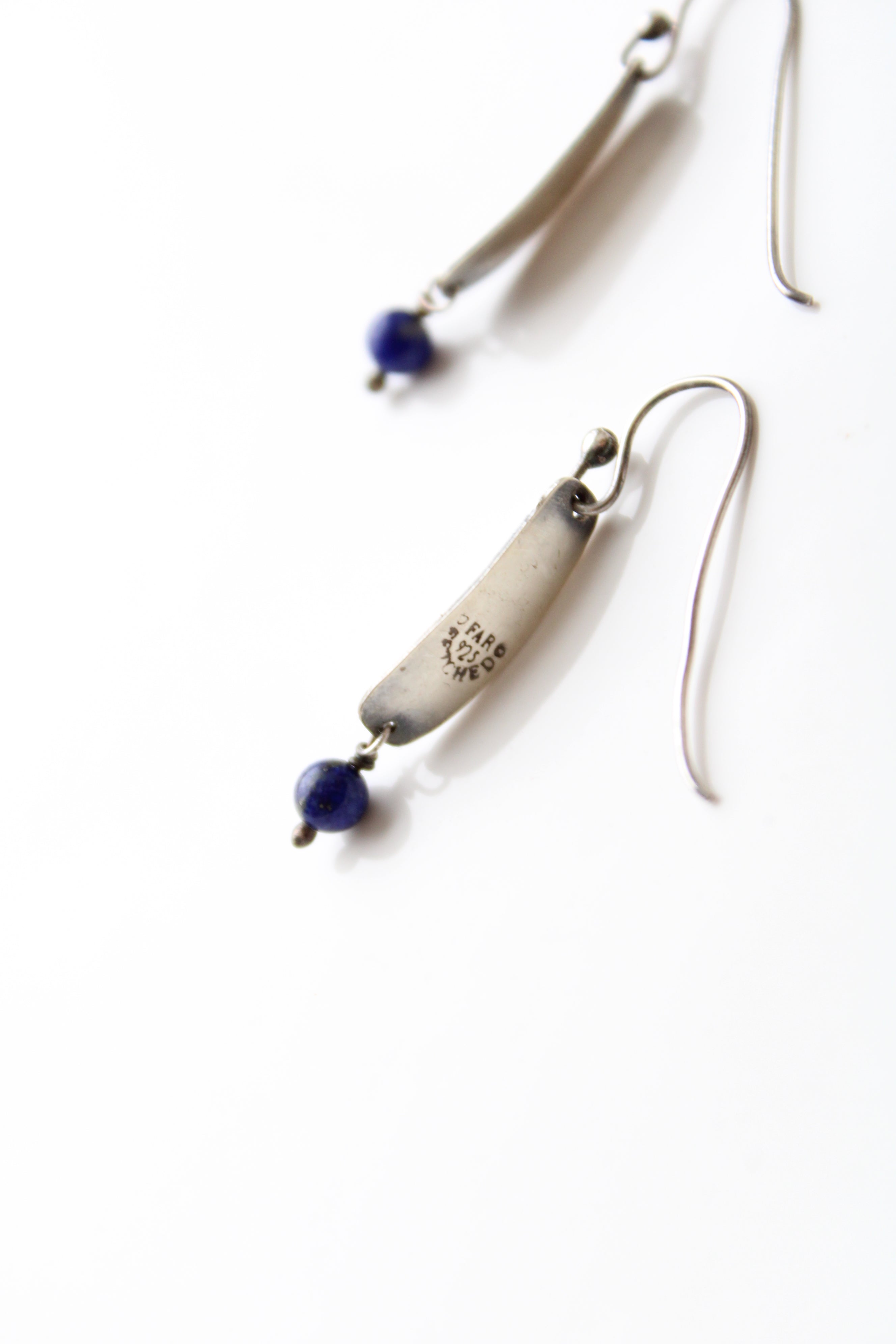 Silver Blue Bead Dangle Earrings