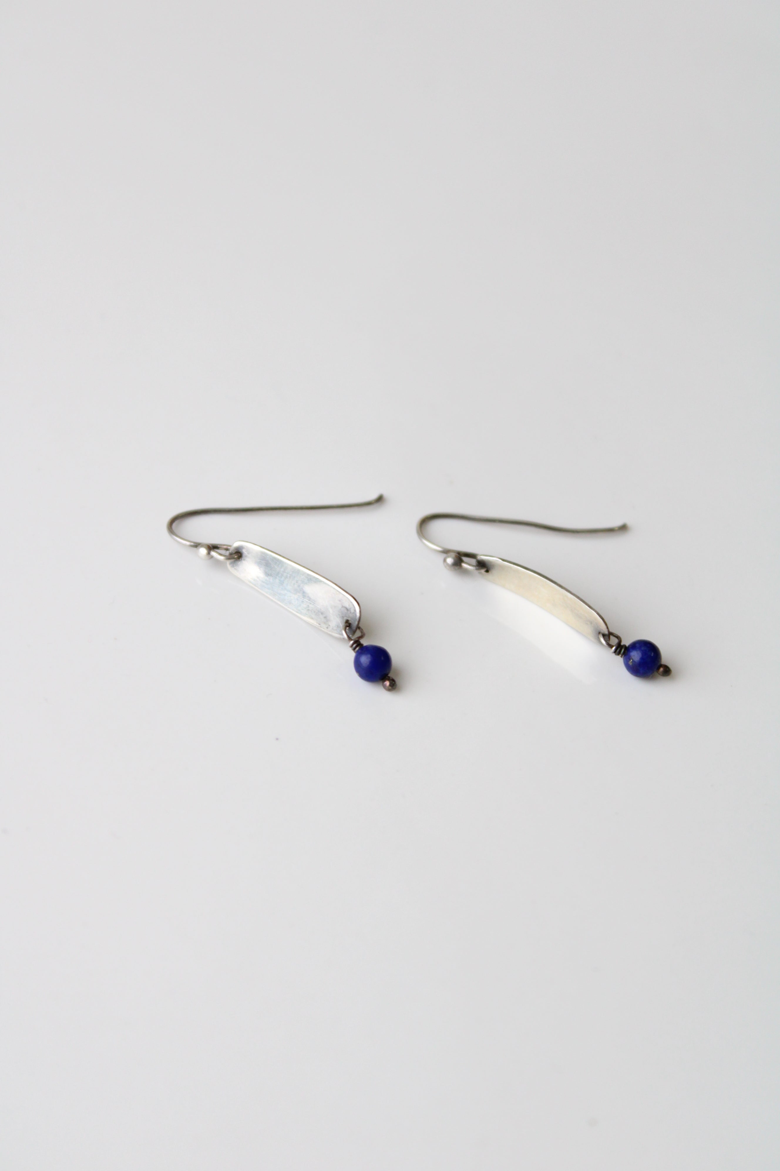 Silver Blue Bead Dangle Earrings