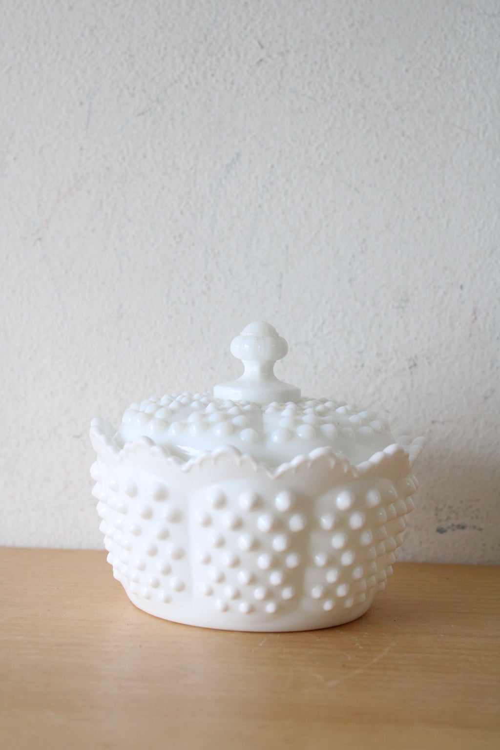 Fenton White Hobnail Lidded Candy Dish