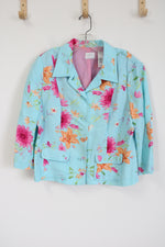 Emma James Liz Claiborne Linen Blend Blue Floral Light Jacket | 16