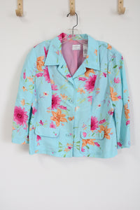 Emma James Liz Claiborne Linen Blend Blue Floral Light Jacket | 16