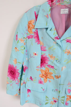 Emma James Liz Claiborne Linen Blend Blue Floral Light Jacket | 16