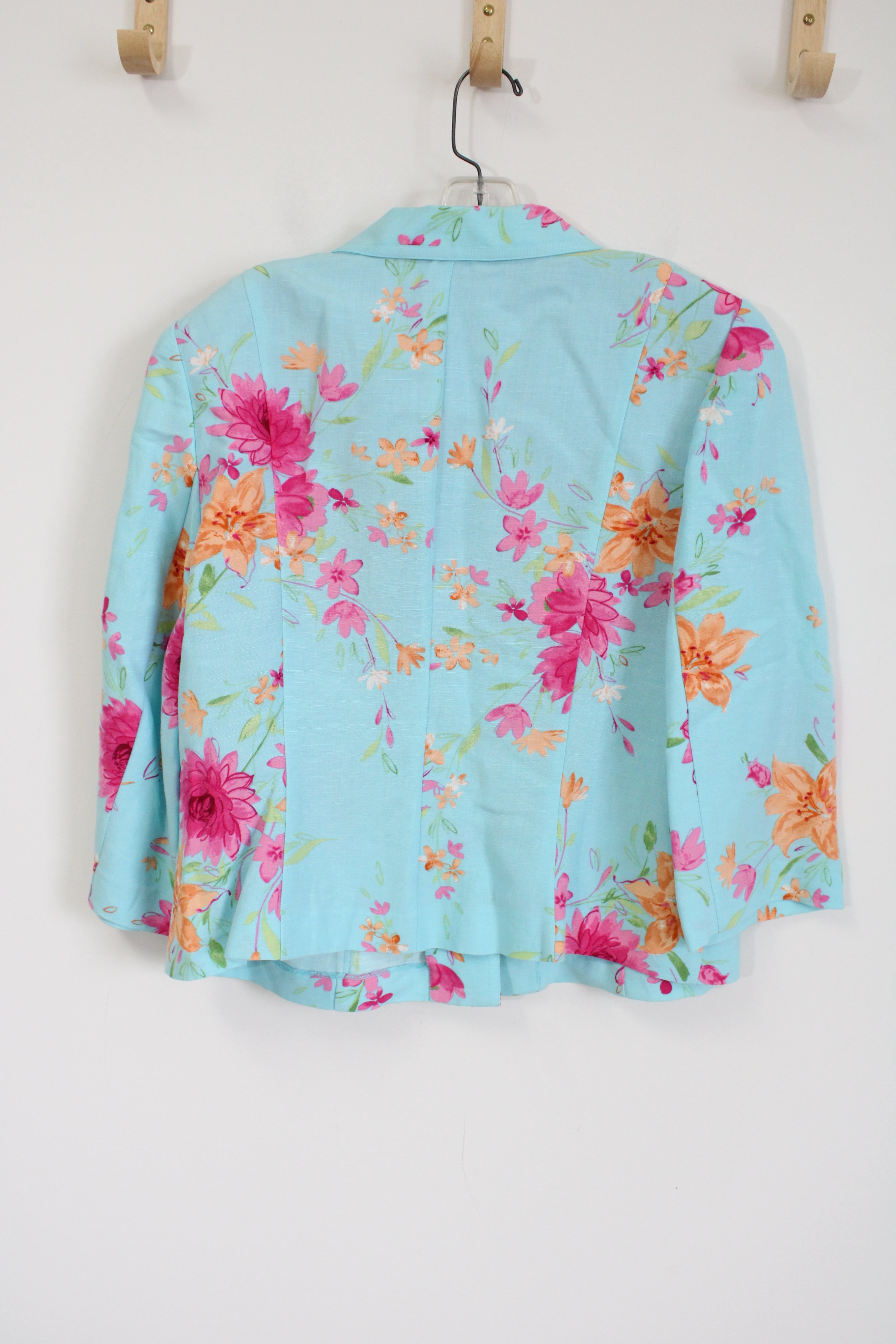 Emma James Liz Claiborne Linen Blend Blue Floral Light Jacket | 16