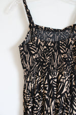 Old Navy Cami Black Tan Tropical Leaf Patterned Smocked Dress | S