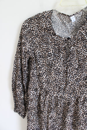 Old Navy Black Brown Leopard Print Speckled Rayon Dress | XS