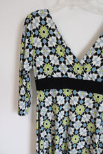 London Times Blue Green Floral Y2K Dress | 10 Petite