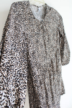 Old Navy Black Brown Leopard Print Speckled Rayon Dress | XS