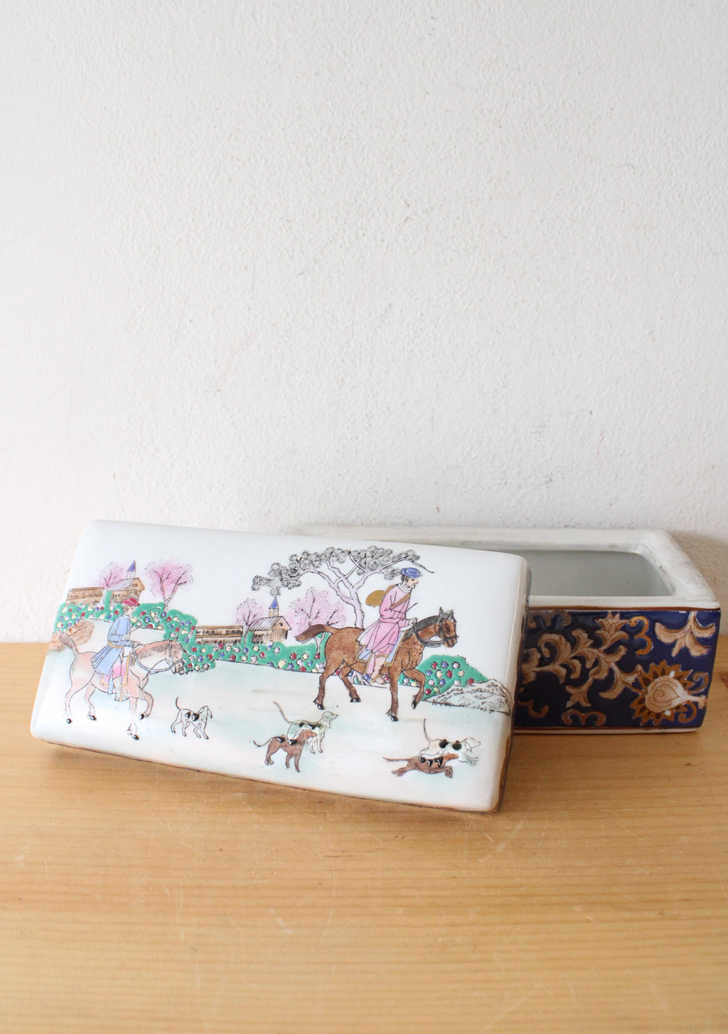 WEBI Porcelain Fox Hunting Scene Trinket Box