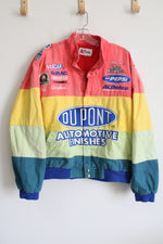 Chase Authentics Vintage Du Pont Automotive Rainbow Striped Denim Racing Jacket | XL