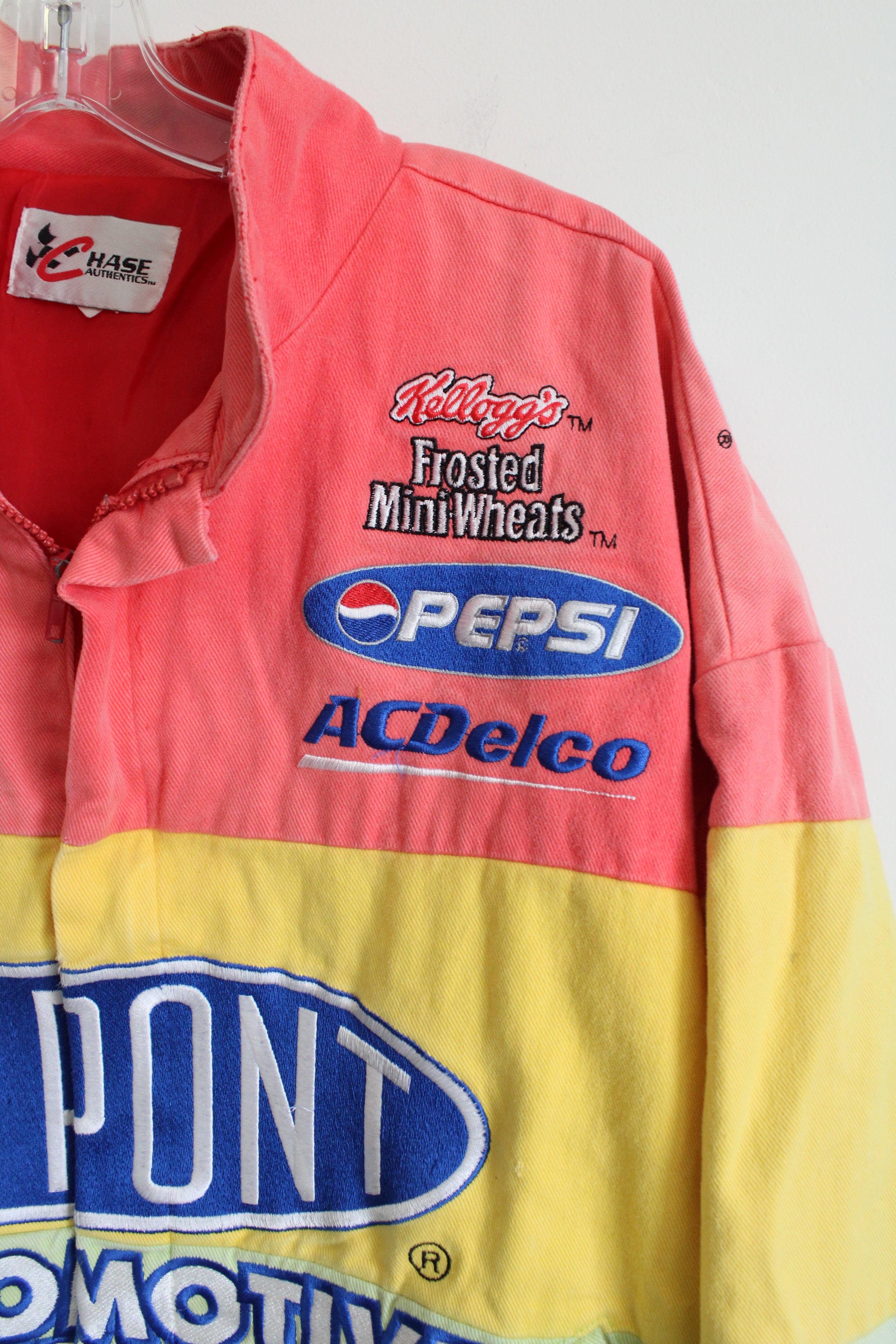 Chase Authentics Vintage Du Pont Automotive Rainbow Striped Denim Racing Jacket | XL