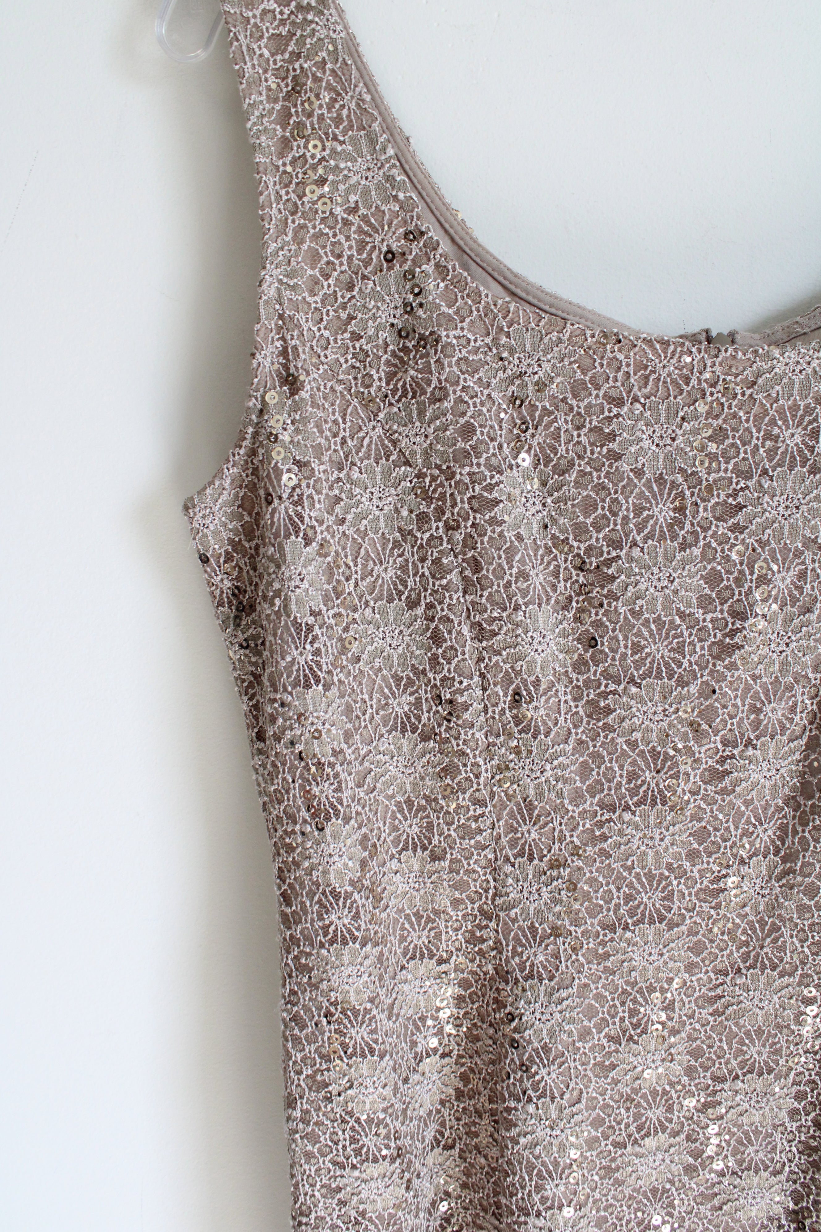 Tan Sequined Lace Fitted Dress | XL