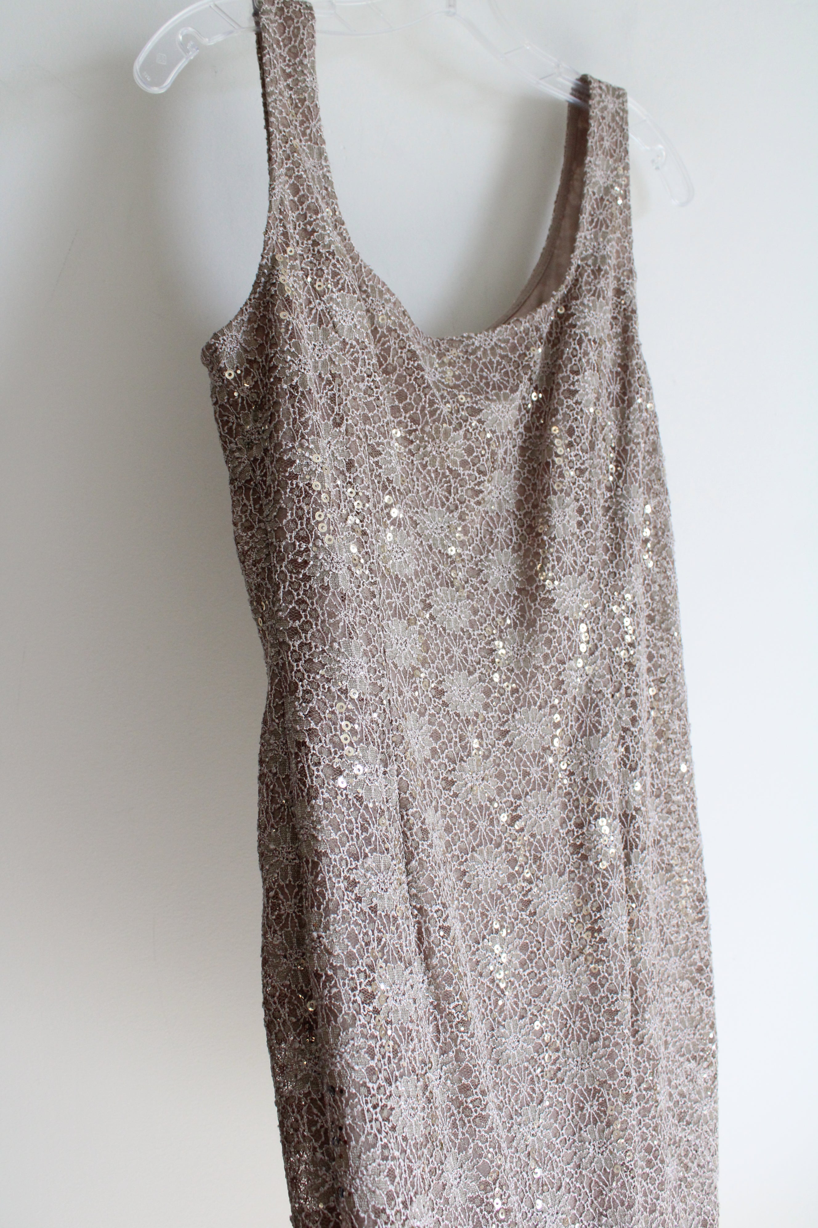 Tan Sequined Lace Fitted Dress | XL