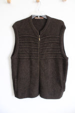 Merino Possom Dark Brown Wool Zip Up Knit Sweater Vest | 2XL