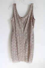 Tan Sequined Lace Fitted Dress | XL