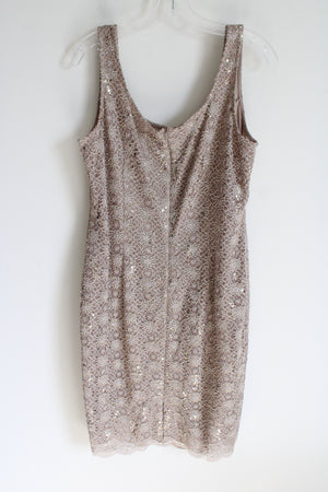 Tan Sequined Lace Fitted Dress | XL