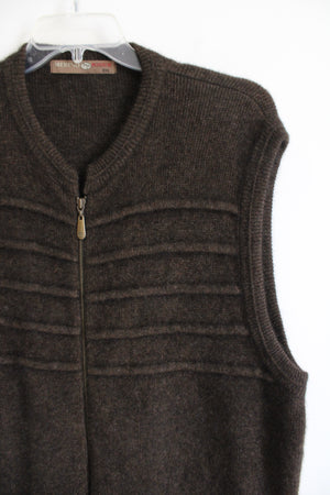 Merino Possom Dark Brown Wool Zip Up Knit Sweater Vest | 2XL