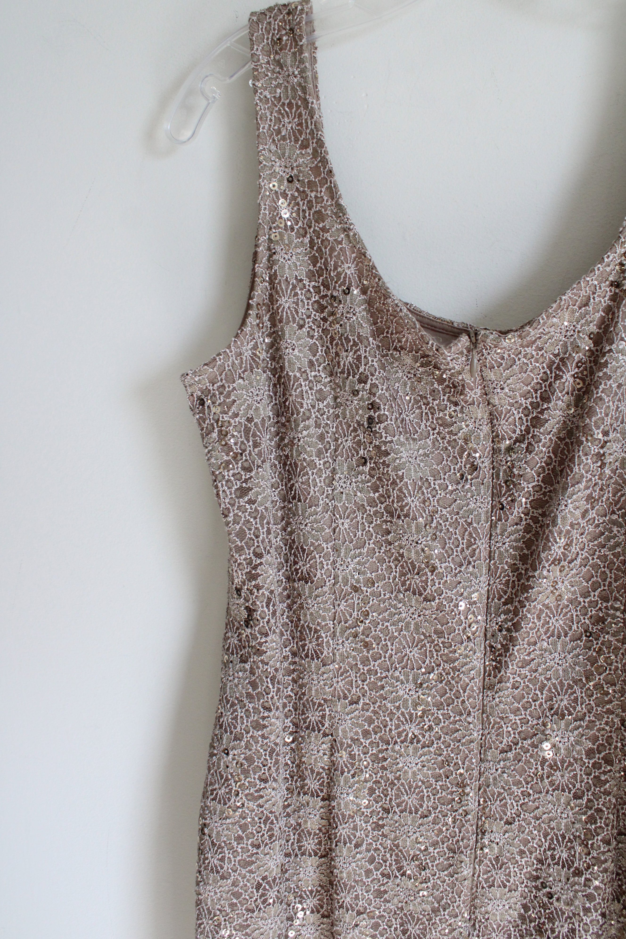 Tan Sequined Lace Fitted Dress | XL