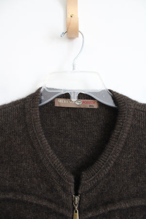 Merino Possom Dark Brown Wool Zip Up Knit Sweater Vest | 2XL