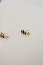 14KT 585 Ruby & Diamond Gold Huggie Hoop Earrings