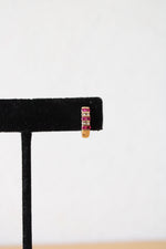 14KT 585 Ruby & Diamond Gold Huggie Hoop Earrings