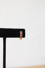 14KT 585 Ruby & Diamond Gold Huggie Hoop Earrings