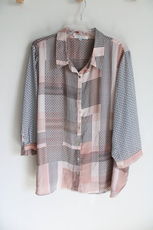 Rose + Olive Pink Patterned Chiffon Blouse | 3XL