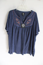 NEW Bobeau Blue Knit Embroidered Top | 3X