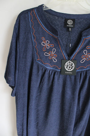 NEW Bobeau Blue Knit Embroidered Top | 3X