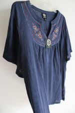 NEW Bobeau Blue Knit Embroidered Top | 3X