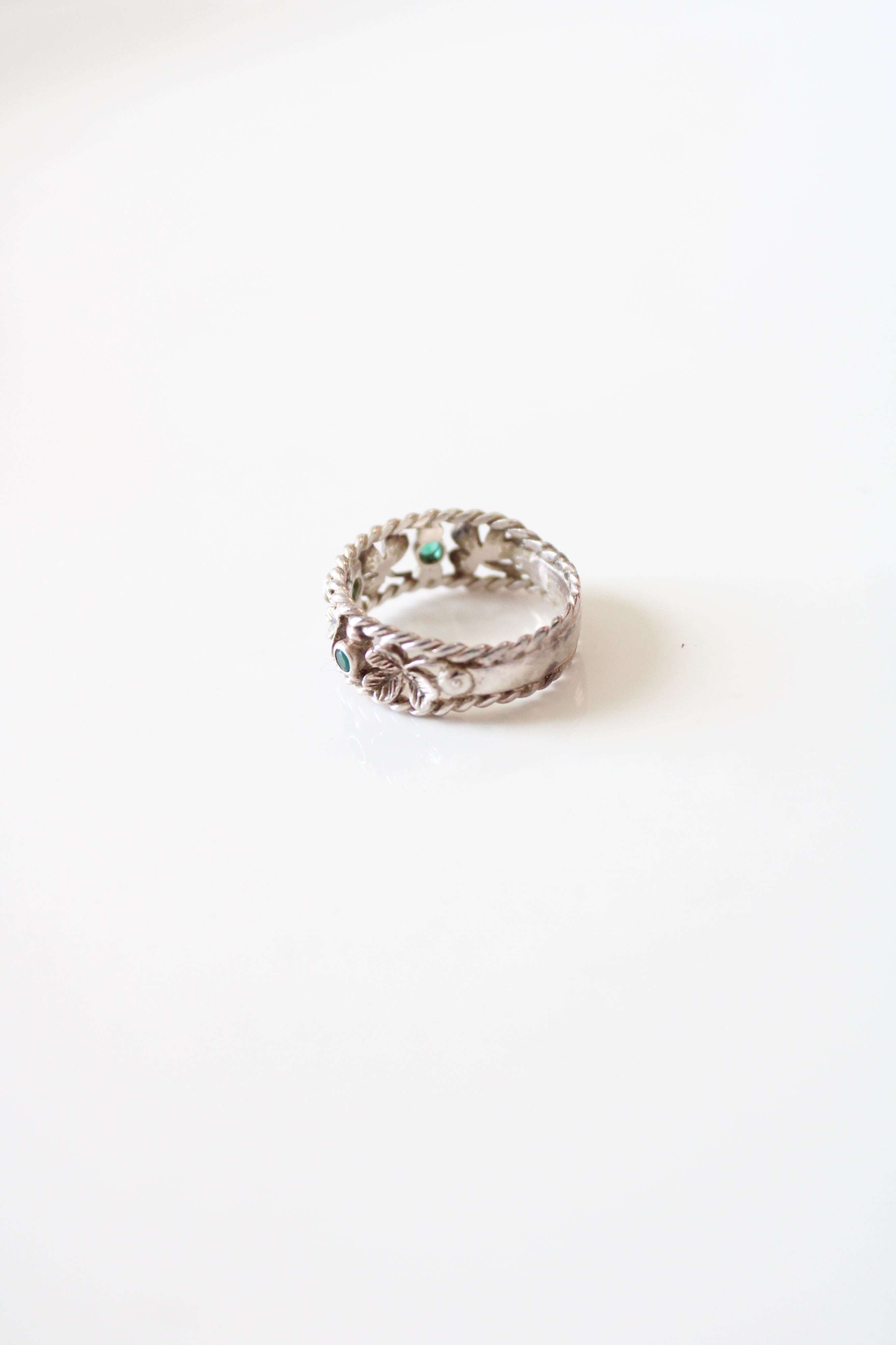 Sterling Silver Green Onyx Shamrock Ring | Size 6