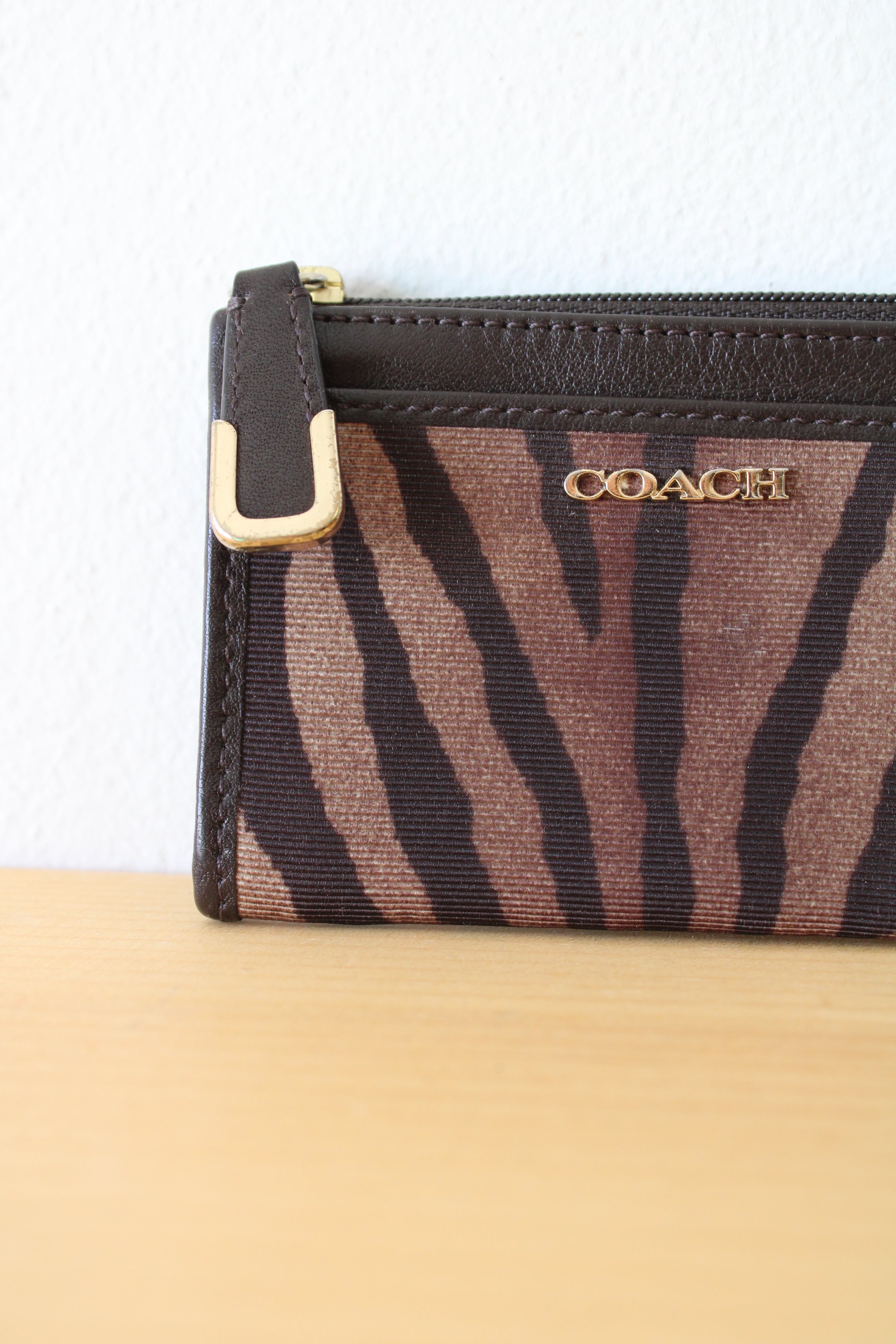 Coach Tiger Striped Brown Card Holder Wallet