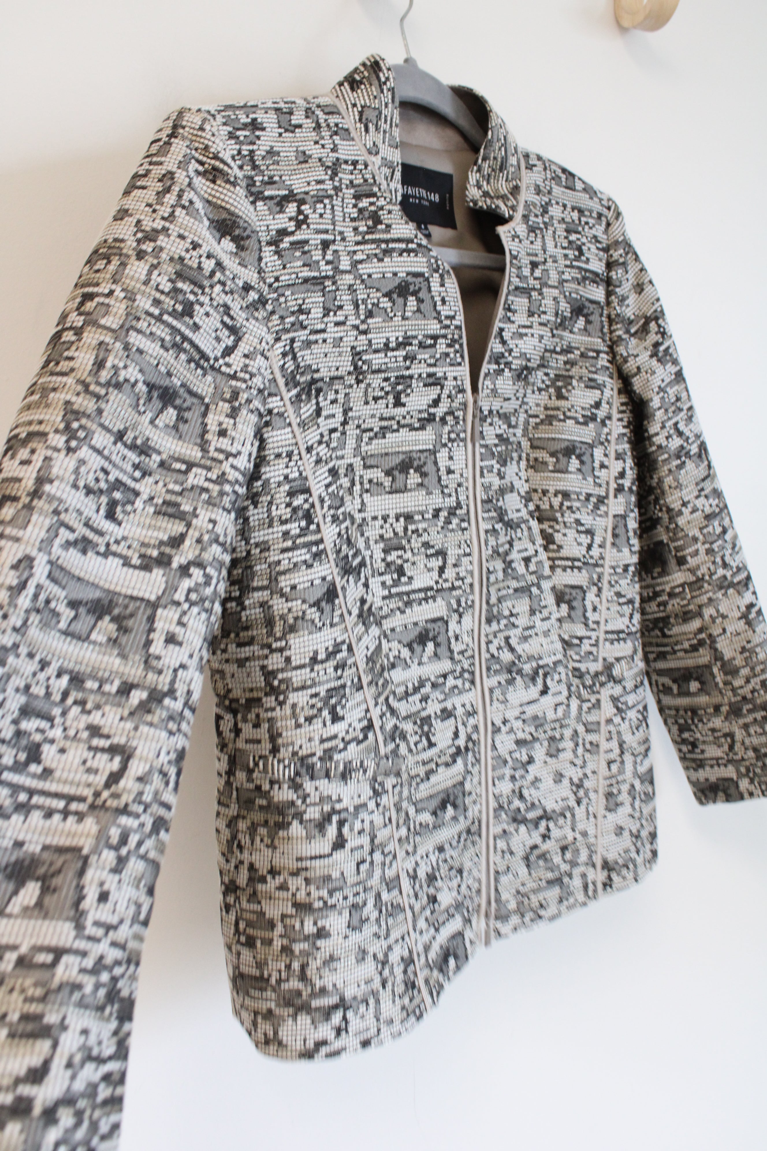 Lafayette 148 New York Brocade Gray Snakeskin Patterned Blazer Jacket | 6 Petite