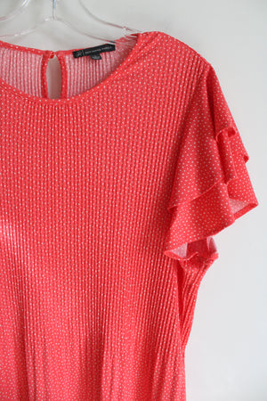 Adrianna Papell Coral Pink Dotted Pleat Blouse | L