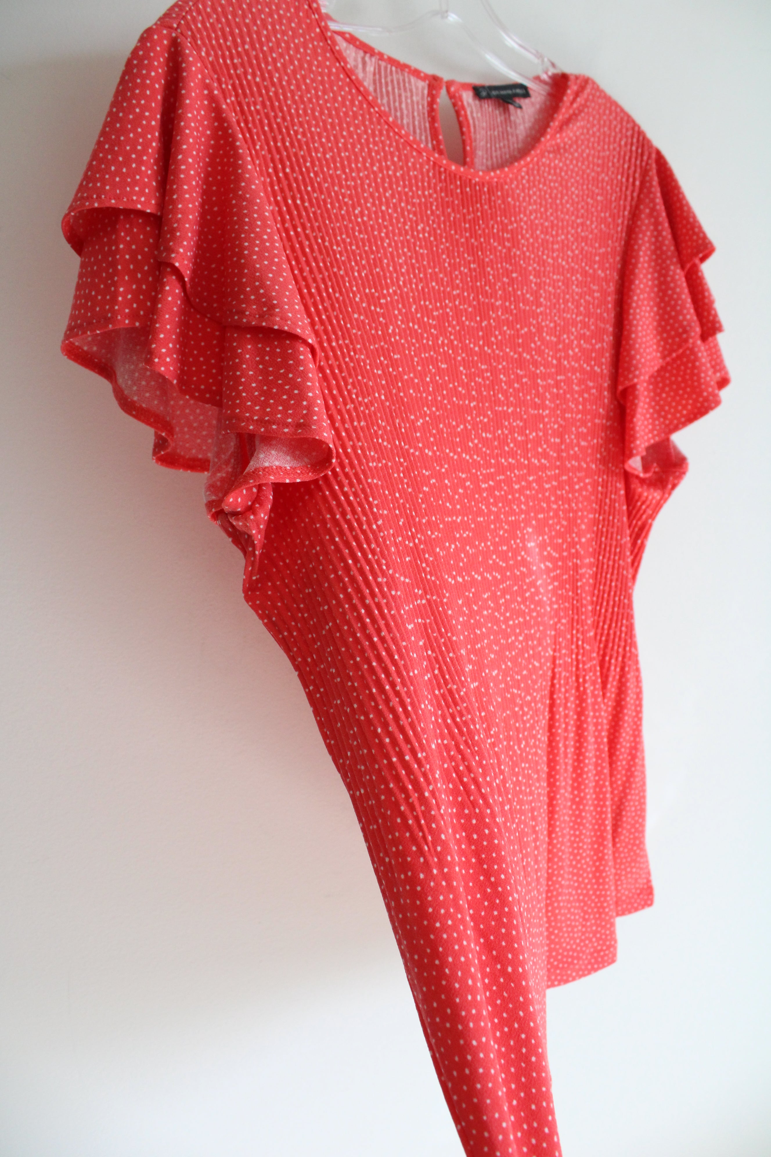 Adrianna Papell Coral Pink Dotted Pleat Blouse | L