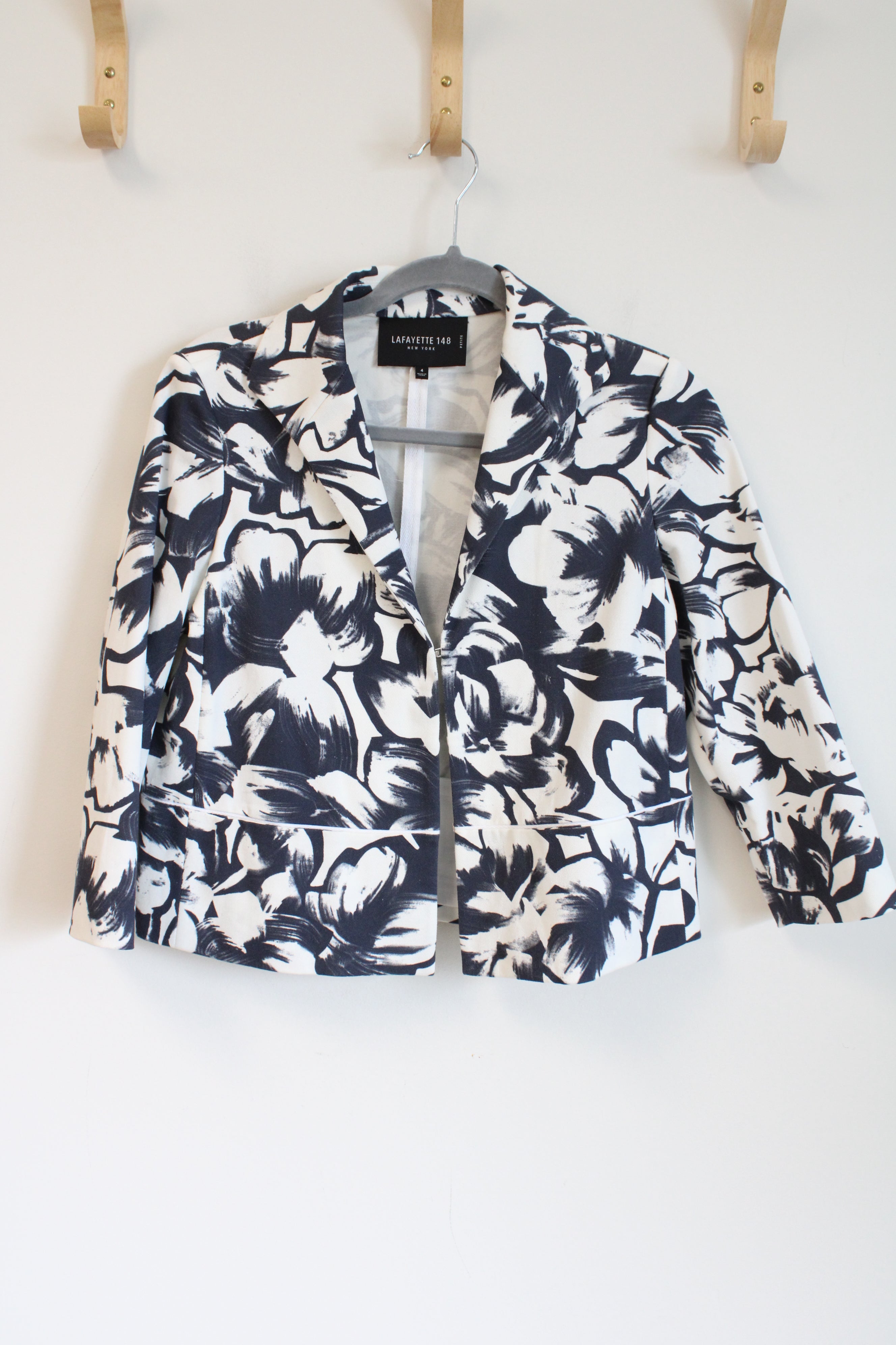 Lafayette 148 New York Blue White Floral Blazer | 4 Petite