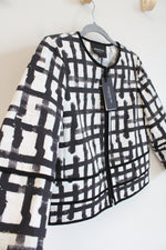 NEW Lafayette 148 New York White Multi Black Patterned Light Jacket | 4 Petite