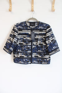 NEW Lafayette 148 New York Blue Multi Patterned Sheer Summer Jacket | S