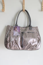 NEW Rebel By Rhianna Alligator Silver Metallic Patterned Tote