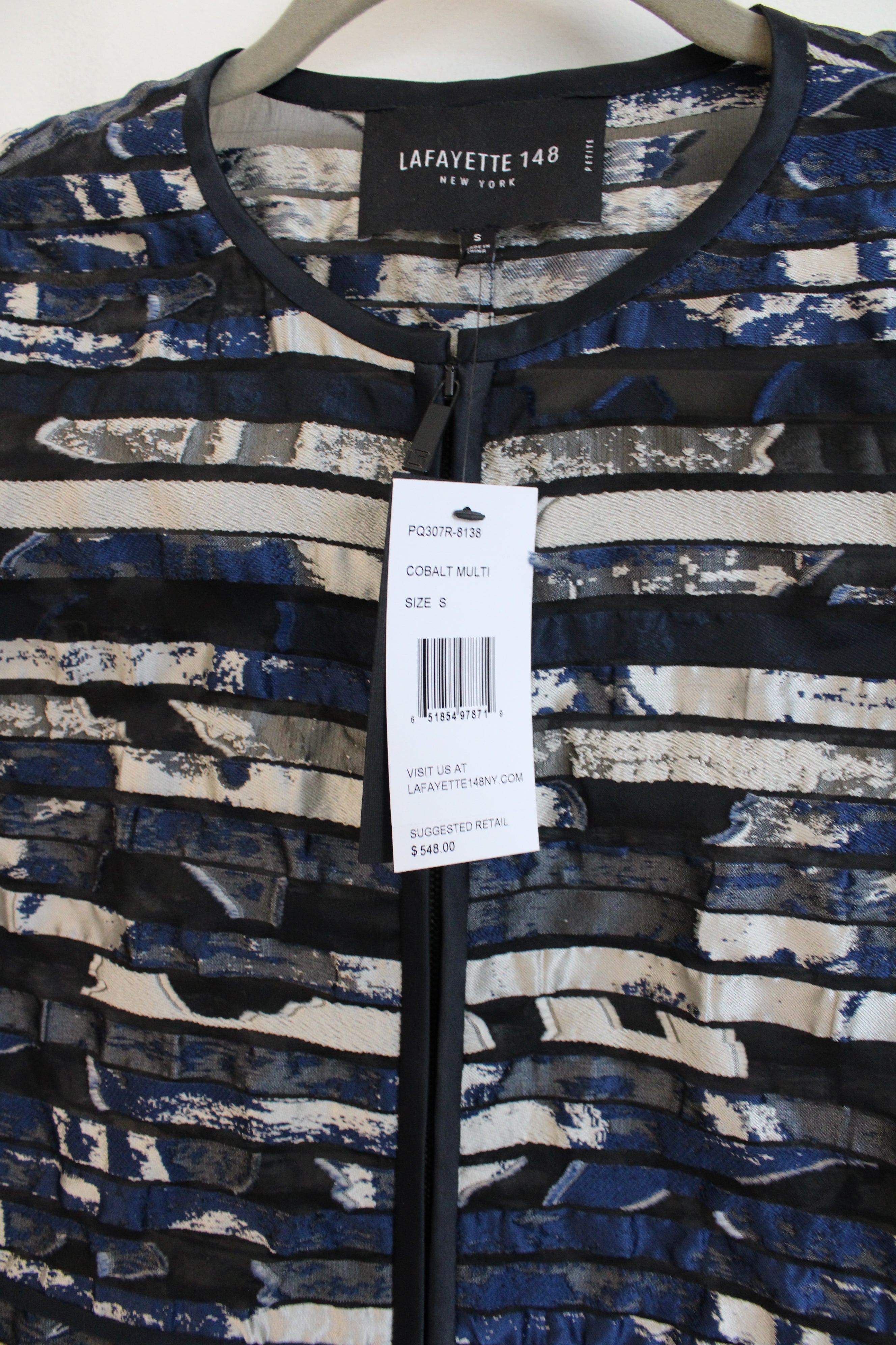 NEW Lafayette 148 New York Blue Multi Patterned Sheer Summer Jacket | S